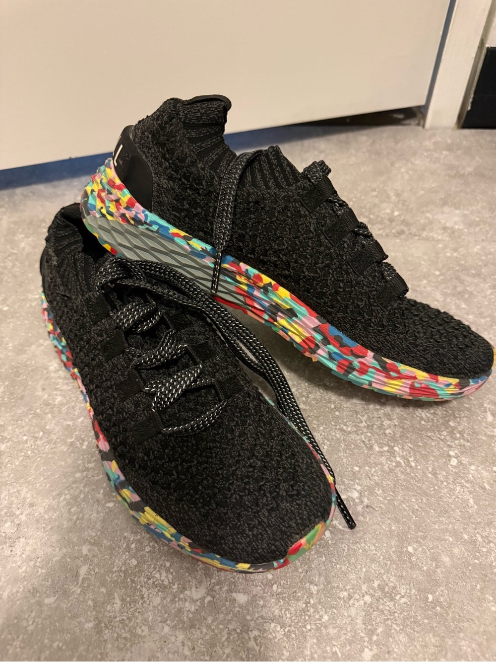 NOBULL Black All Day Knit Athletic Sneakers with Multicolor Speckled Sole w8.5 7